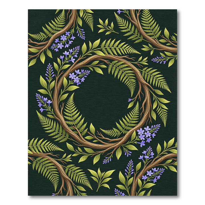 Earthy Woodland Fern Wreath Rug