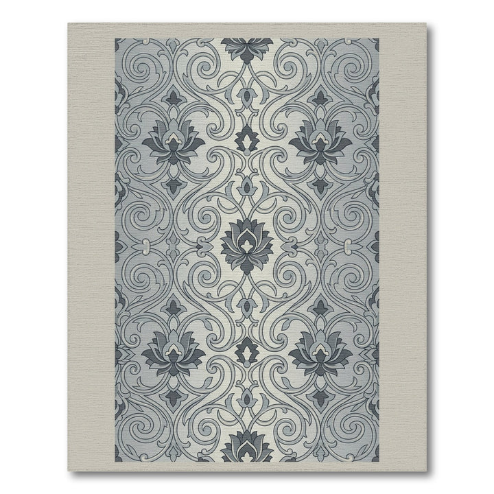 Gray Floral Swirl Damask Rug