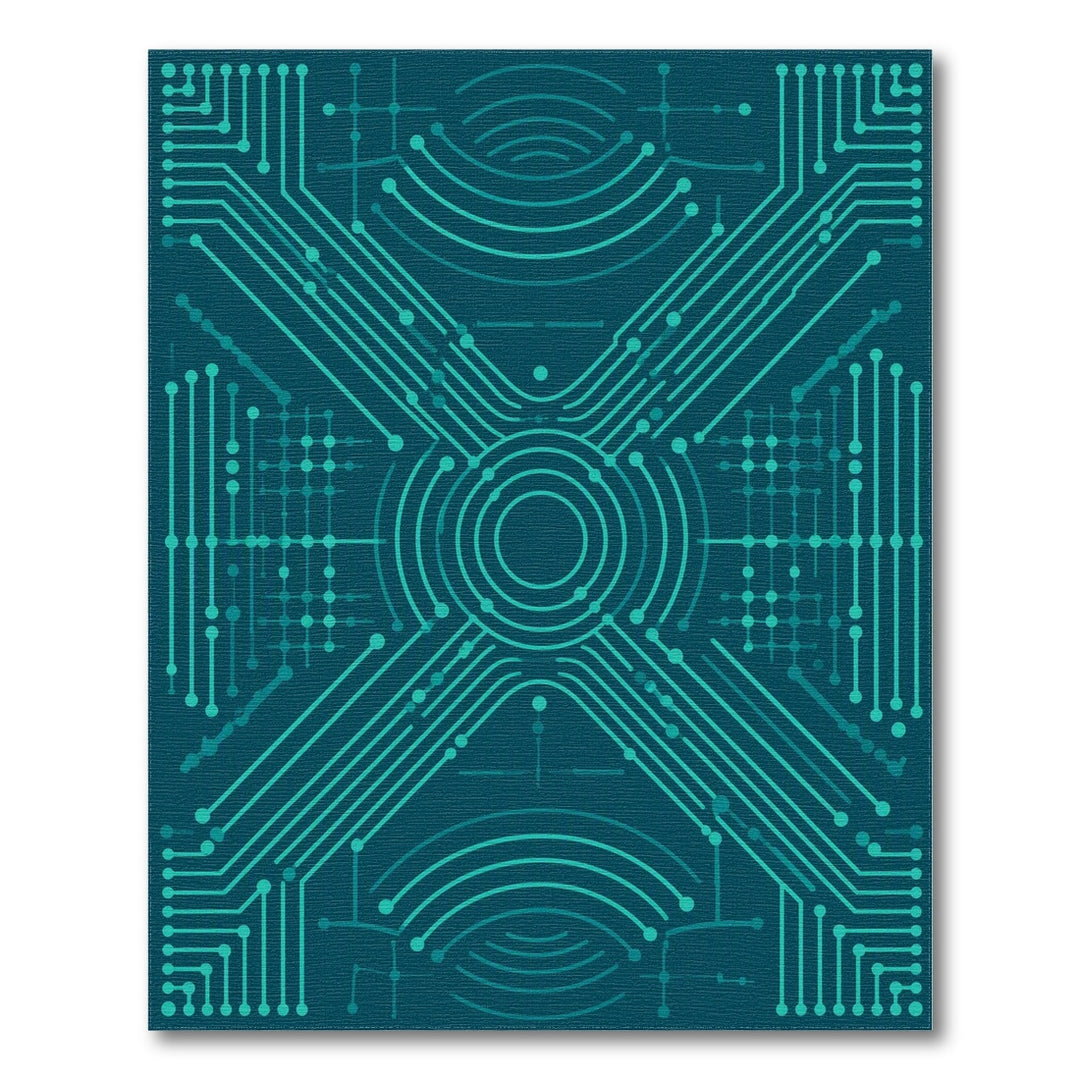 Blue and Teal Blue Teal Circuit Geometric Area Rug