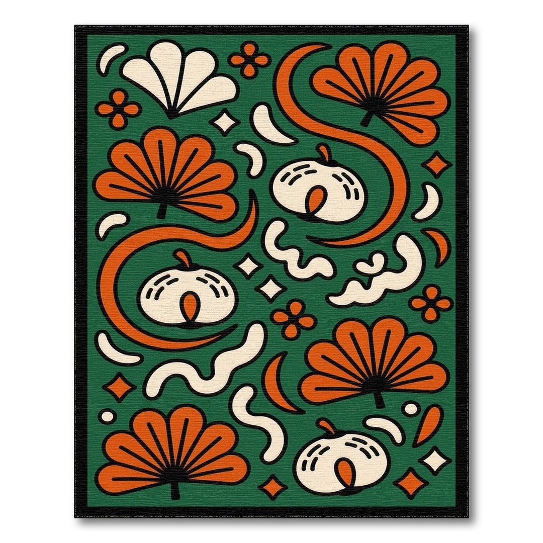 Green Floral Swirl Area Rug