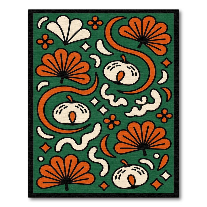 Green Floral Swirl Area Rug