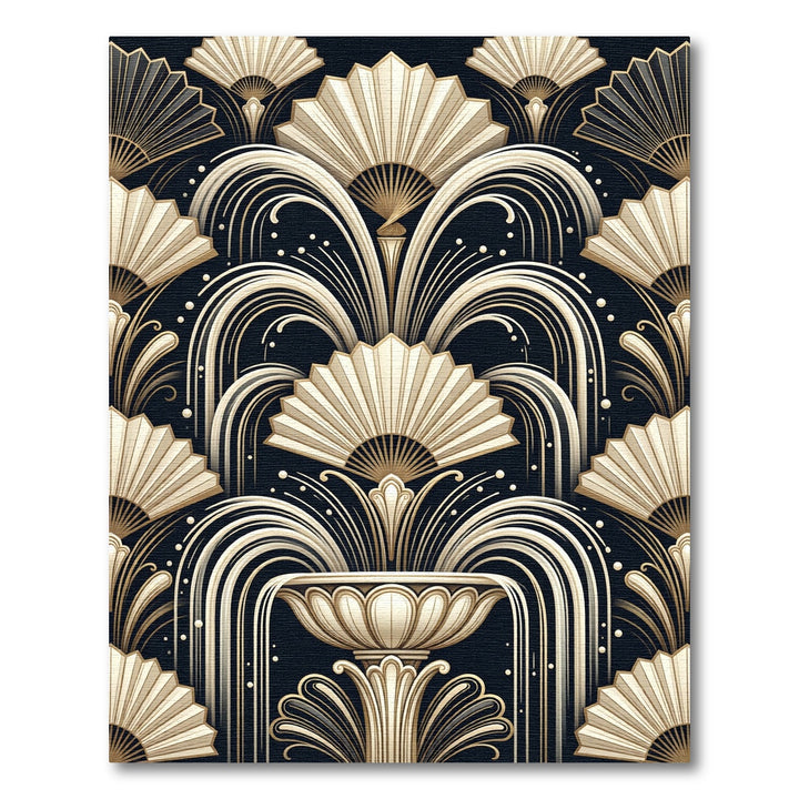 Art Deco Golden Fan Fountain Rug