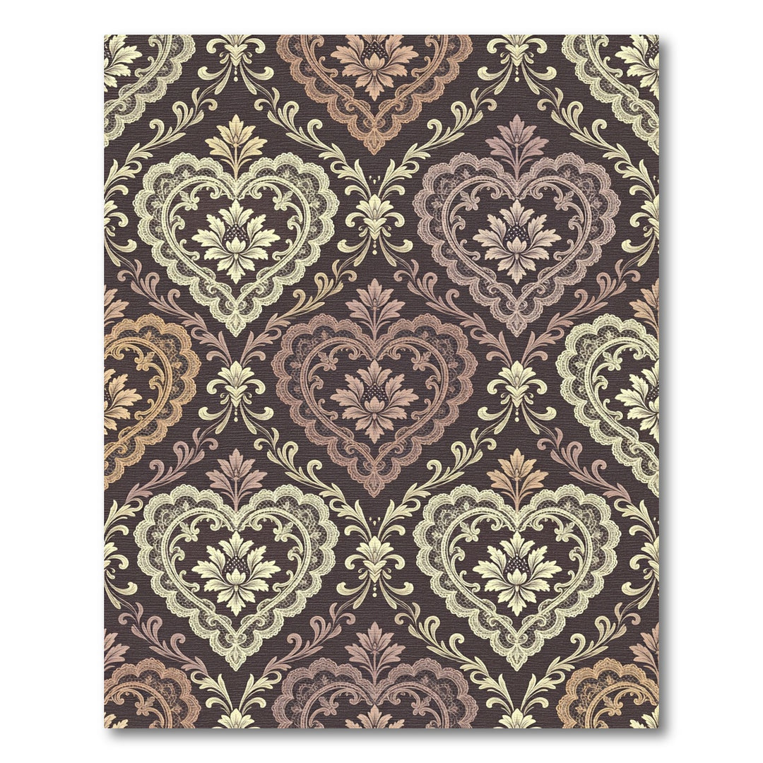 Elegant Lace Heart Damask Rug