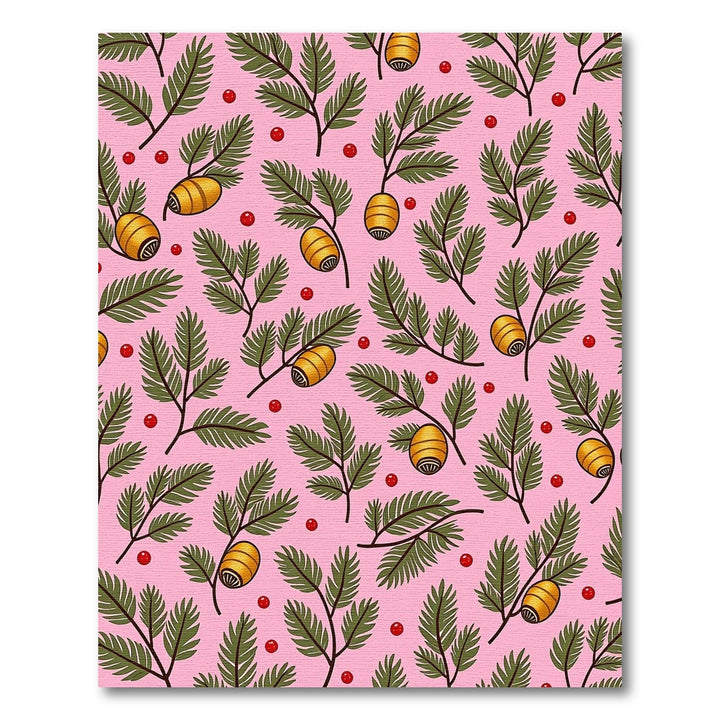 Pink Green Golden Berry Branch Repeat Rug
