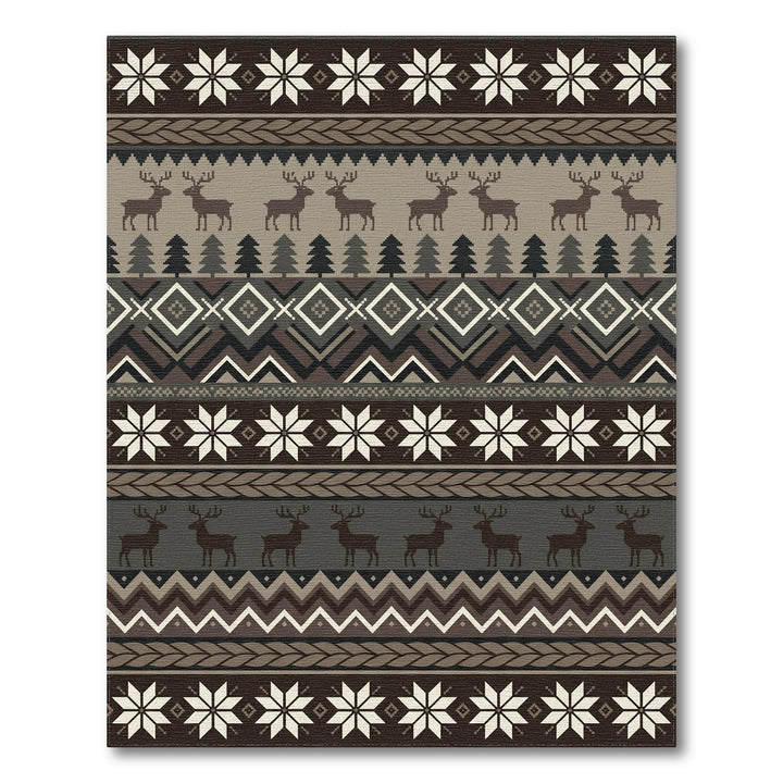 Rustic Reindeer Forest Snowflake Stripe Rug