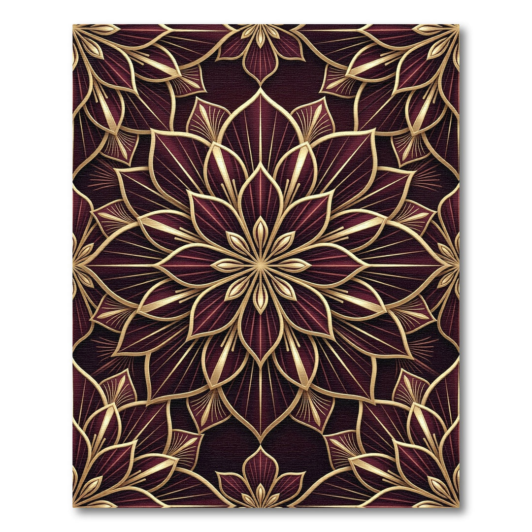 Rich Maroon Gold Art Deco Floral Rug