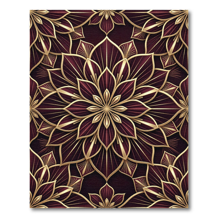 Rich Maroon Gold Art Deco Floral Rug