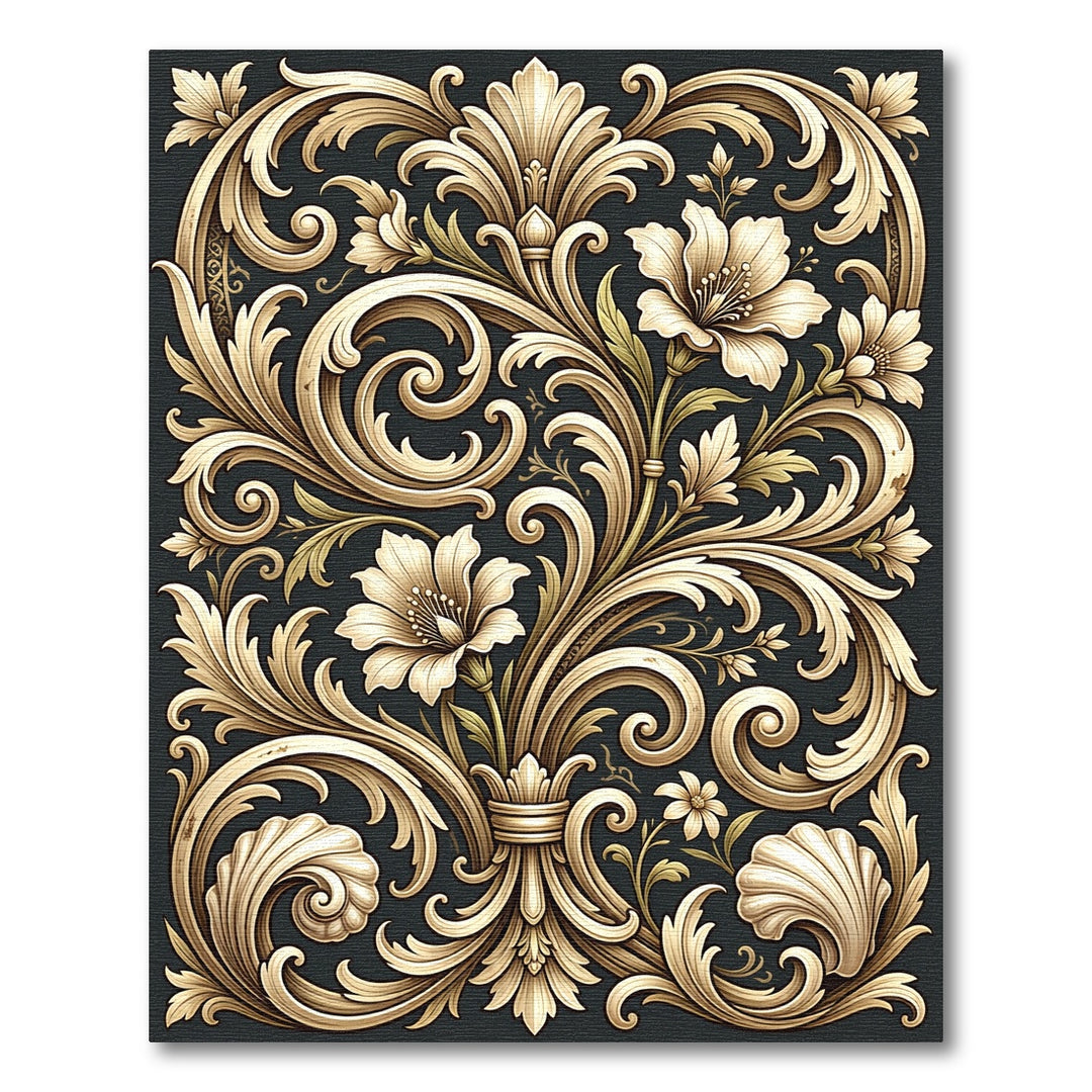 Ornate Golden Floral Acanthus Rug