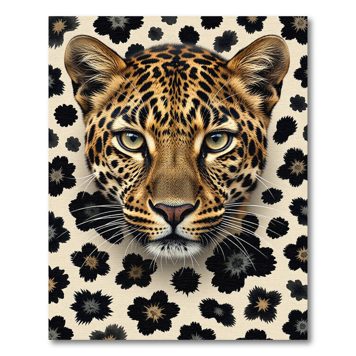 Leopard Face With Black Floral Accents Rug