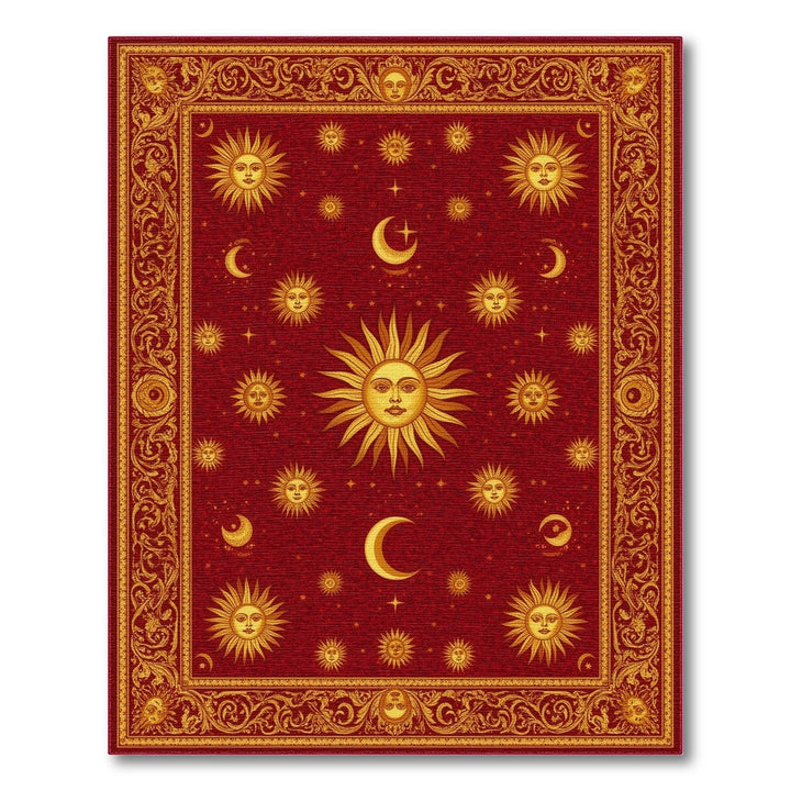 Traditional Persian Red Celestial Sun Moon Area Rug