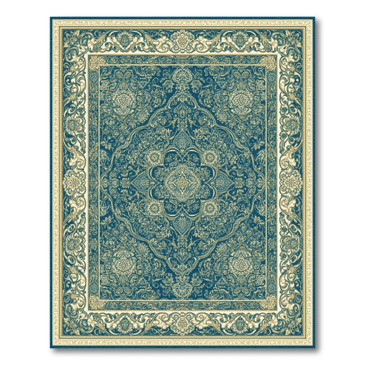 Gold Traditional Persian Teal Gold Persian Medallion Area Rug