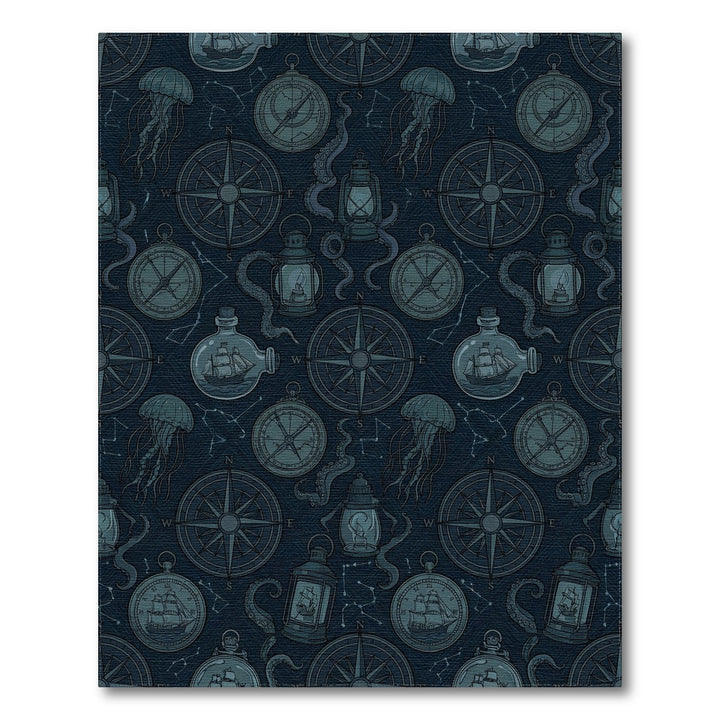 Nautical Compass Jellyfish Lantern Ship Bottle Rug