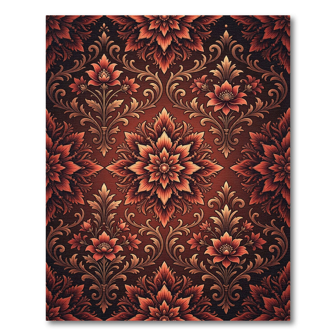 Rich Amber Floral Damask Rug