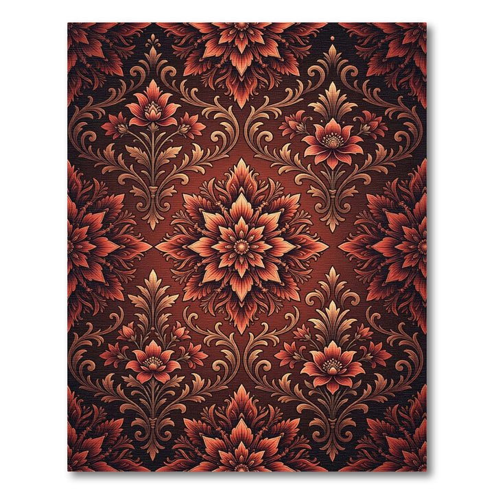 Rich Amber Floral Damask Rug