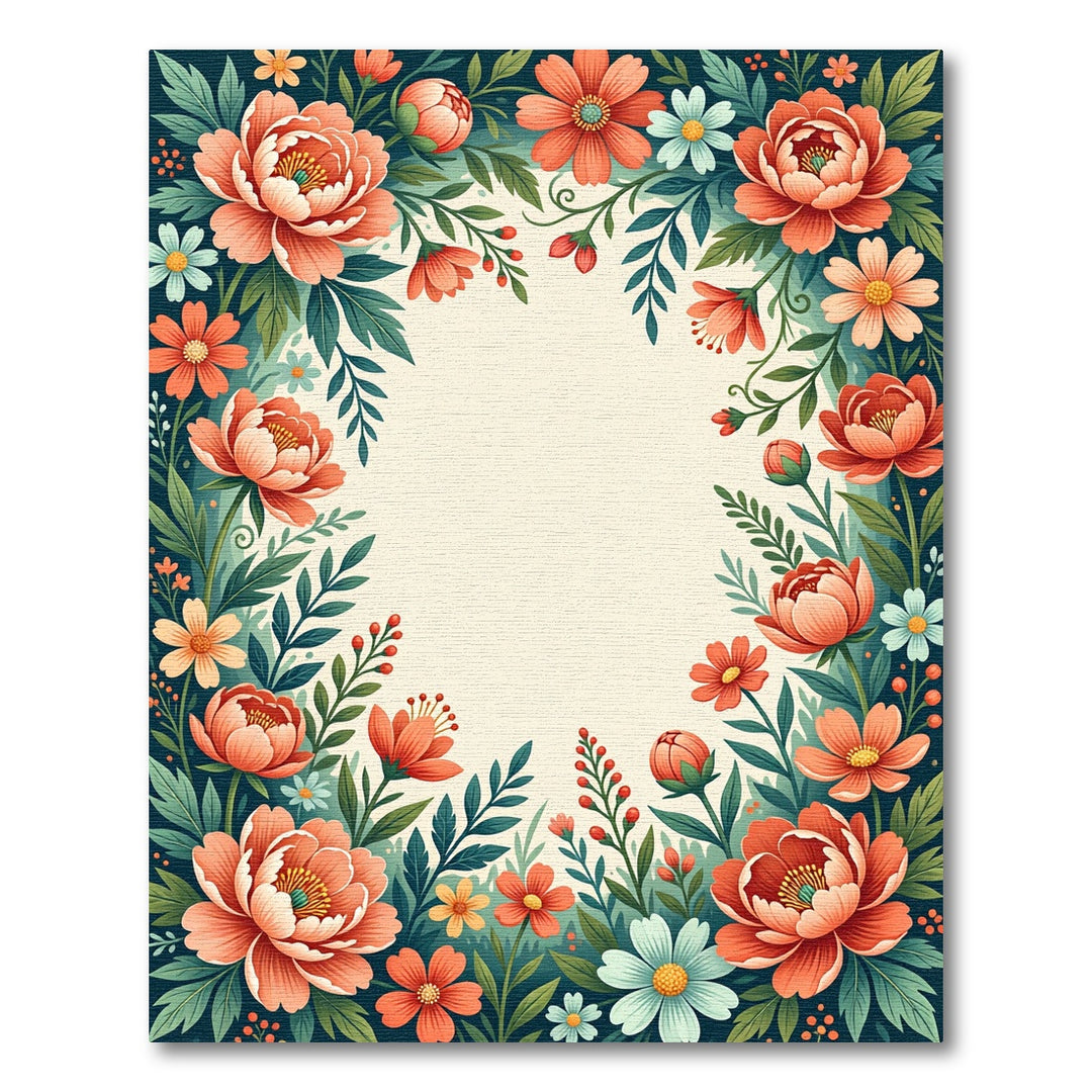 Coral Peony Garden Border Rug
