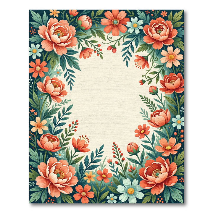 Coral Peony Garden Border Rug