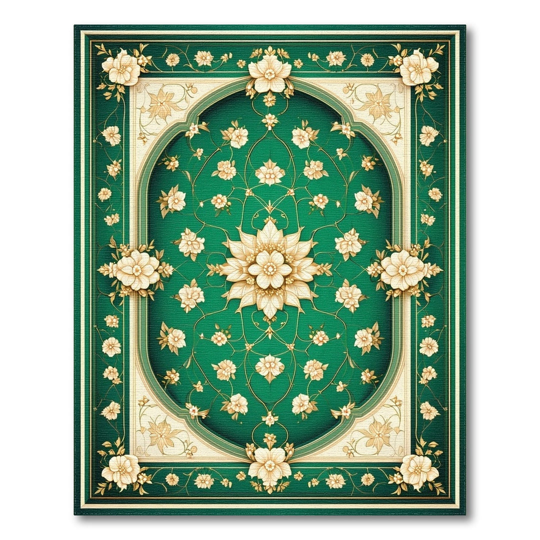 Green Floral Vintage Area Rug