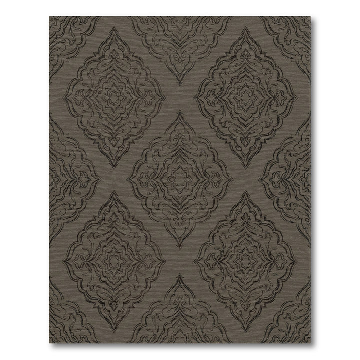 Dark Brown Distressed Damask Medallion Rug