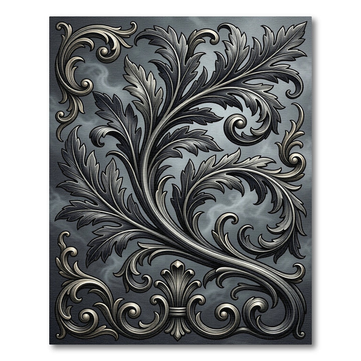Ornate Charcoal Acanthus Scroll Rug