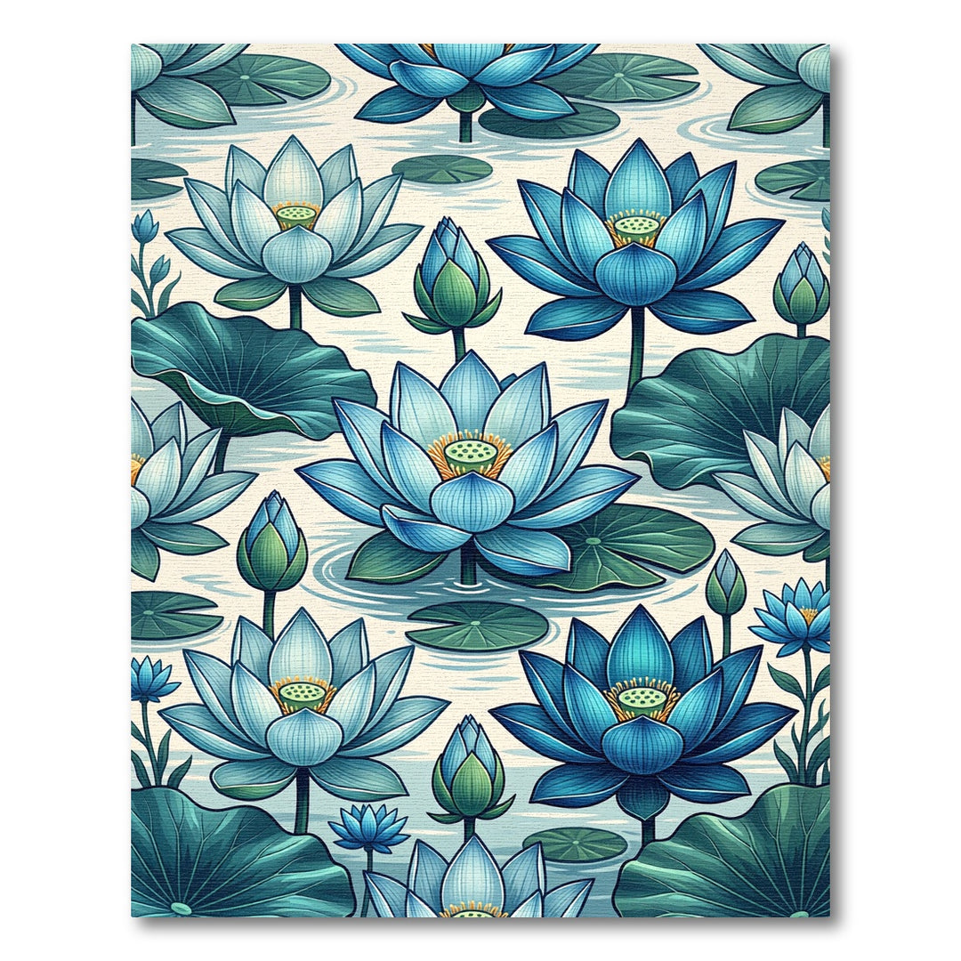 Deep Blue Lotus Pond Botanical Rug