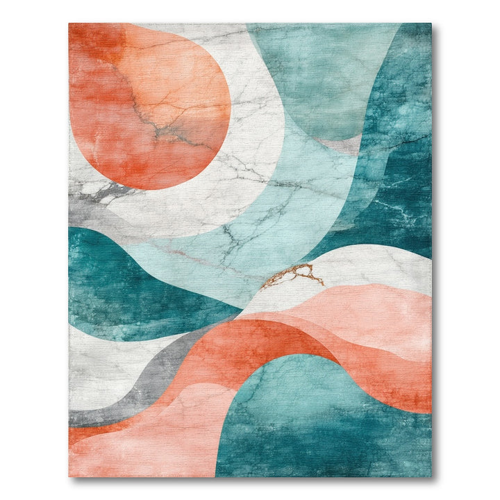 Abstract Teal Coral Marble Area Rug