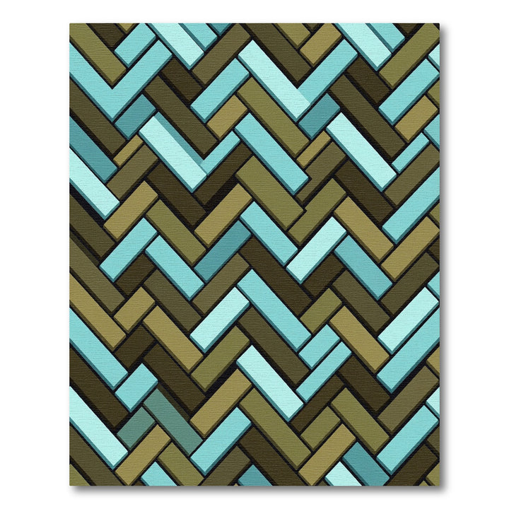 Aqua Brown Herringbone Geometric Rug