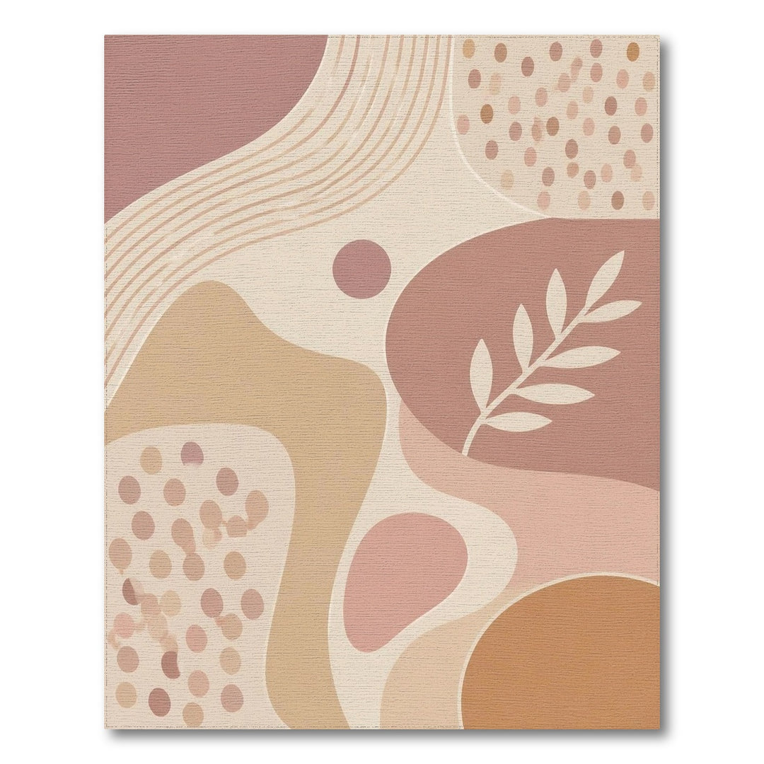 Abstract Neutral Beige Area Rug with Leaf Motif