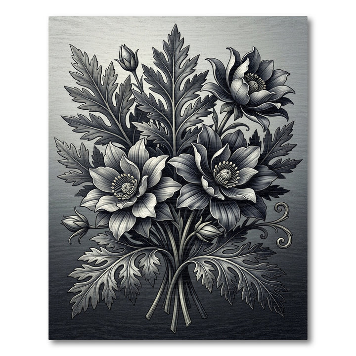 Monochromatic Vintage Floral Bouquet Rug