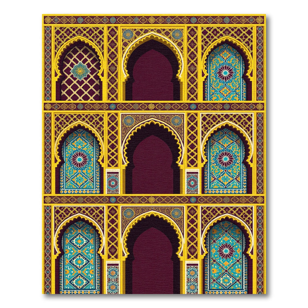 Ornate Gold Arched Turquoise Geometric Rug