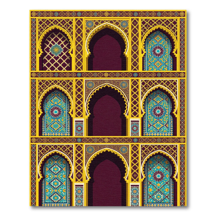 Ornate Gold Arched Turquoise Geometric Rug