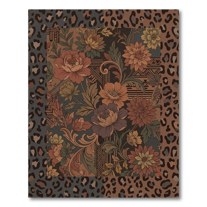Earthy Floral Leopard Patchwork Accents Rug