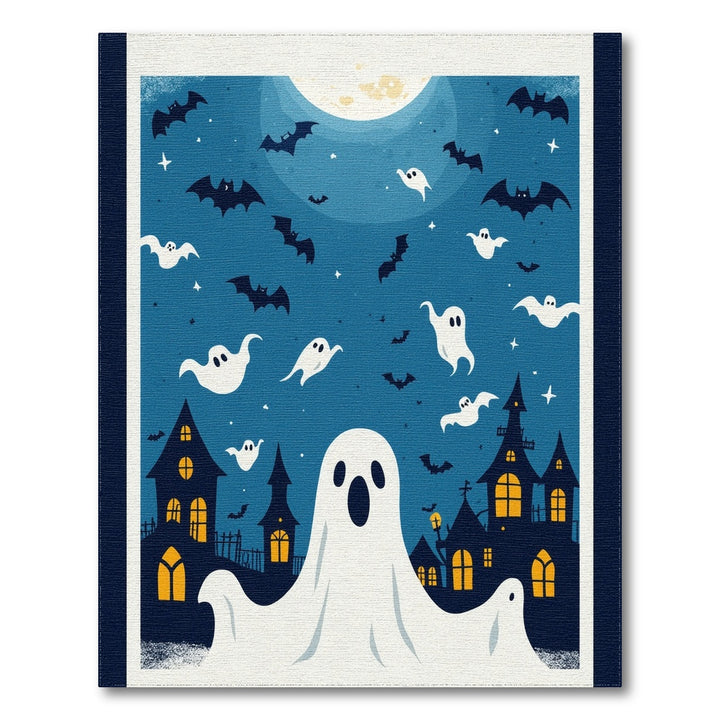 Halloween Ghosts and Bats Blue Area Rug