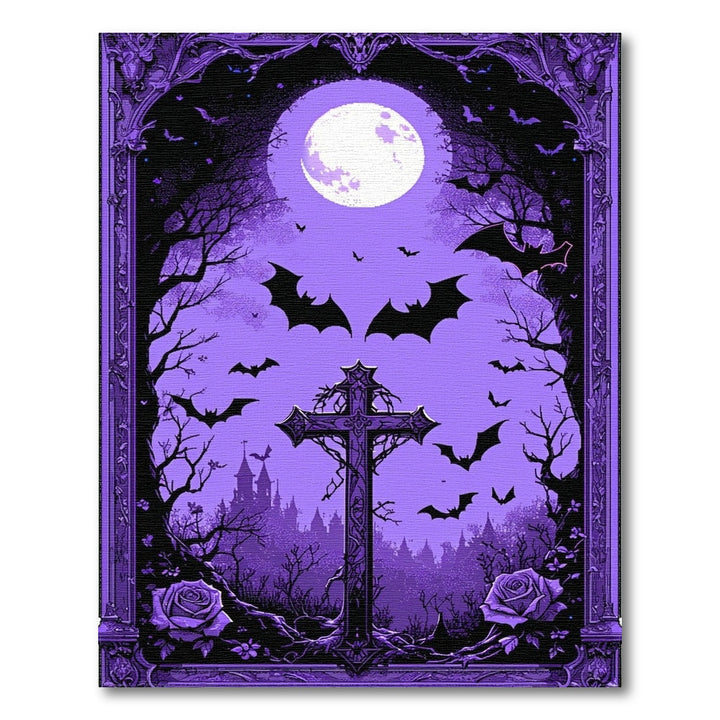 Purple Gothic Moon Cross Area Rug