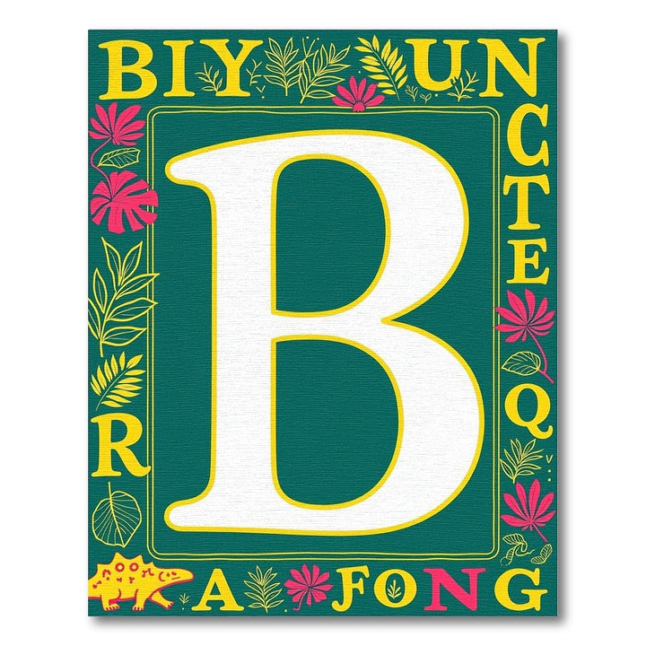 Bold Turquoise Botanical Letter B Rug