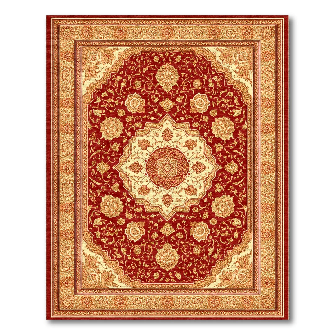 Red Rich Red Persian Floral Medallion Area Rug