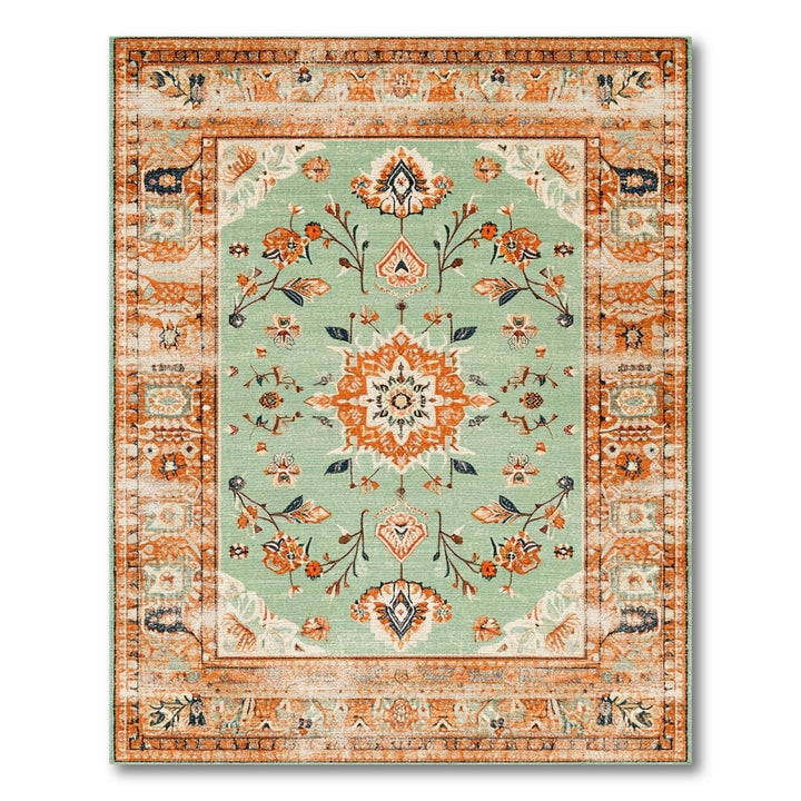 Vintage Green Floral Medallion Area Rug