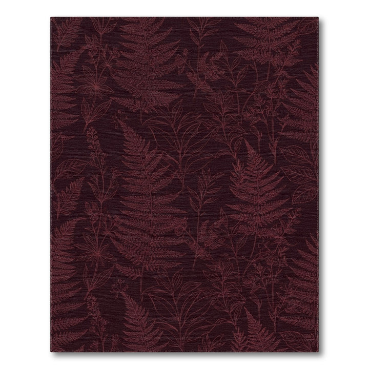 Deep Burgundy Fern Botanical Line Art Rug