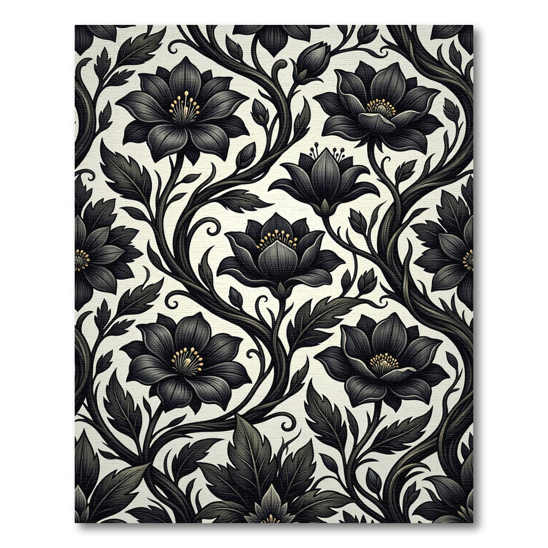 Dark Floral Vine Botanical Area Rug