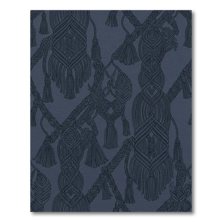 Navy Blue Macrame Tassels and Braids Rug