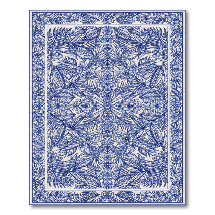 Blue Floral Vintage Washable Area Rug