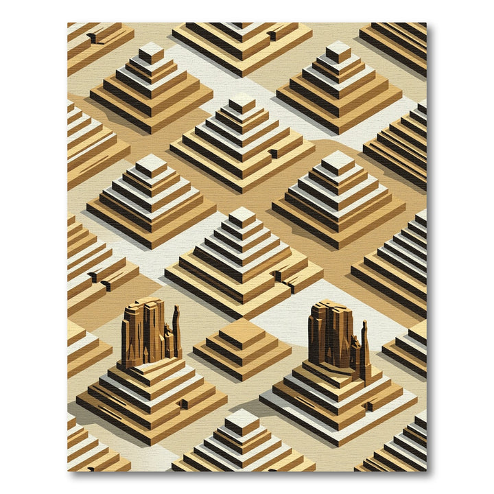 Golden Tiered Pyramid Architecture Rug