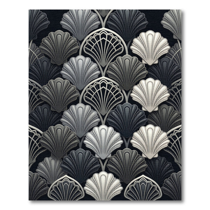 Art Deco Black White Shell Rug