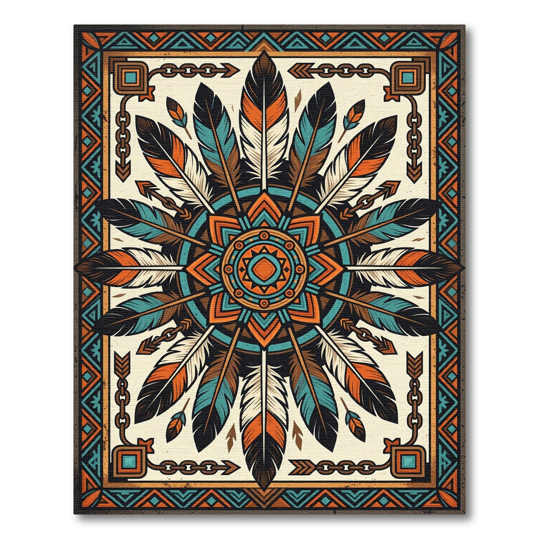 Feather Sunburst Tribal Medallion Rug