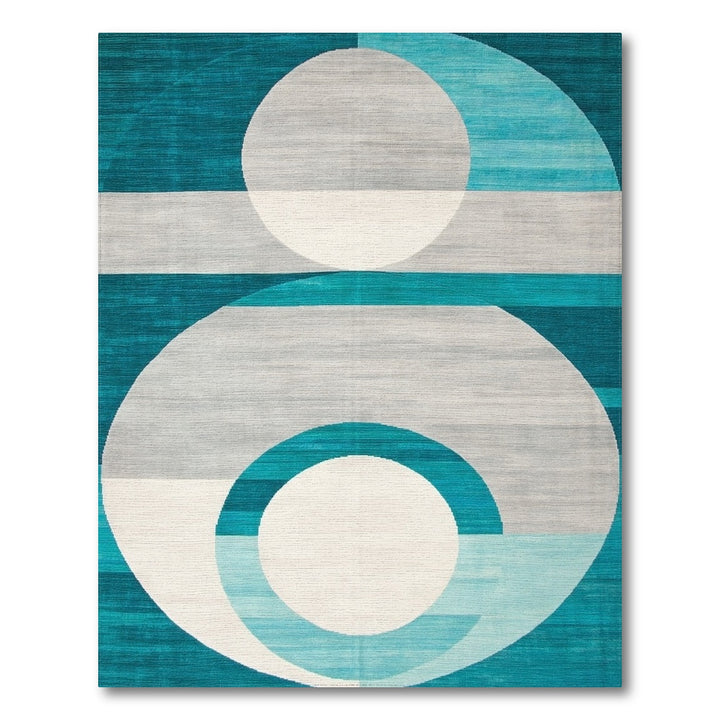Blue and Teal Geometric Circles Modern Area Rug