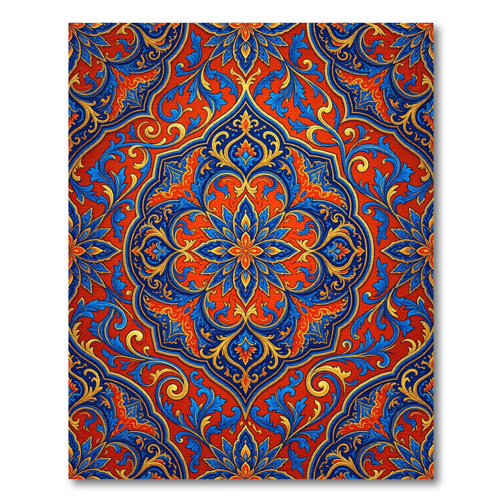 Ornate Sapphire Red Gold Medallion Rug