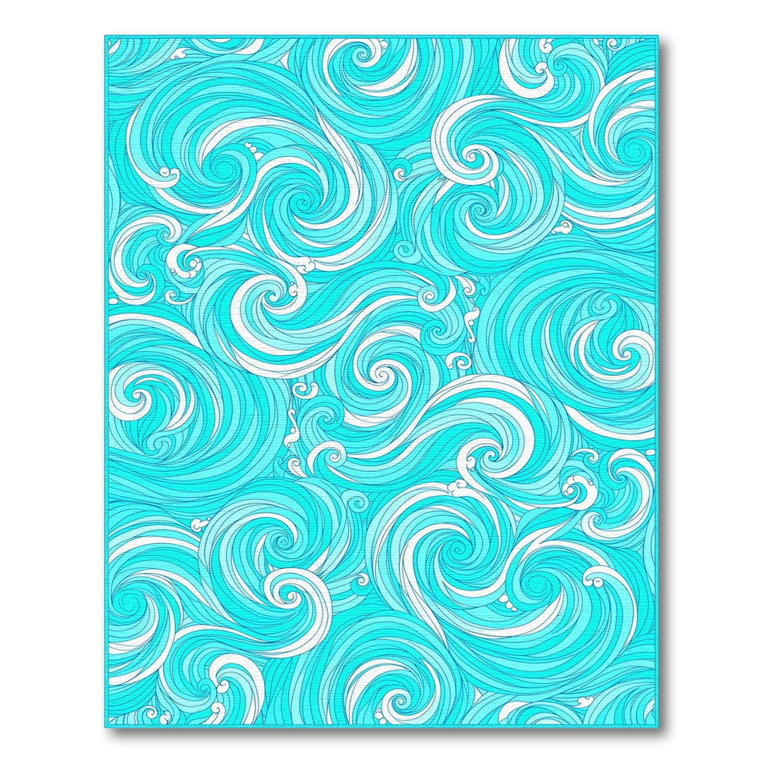 Blue Teal Wave Swirl Washable Area Rug