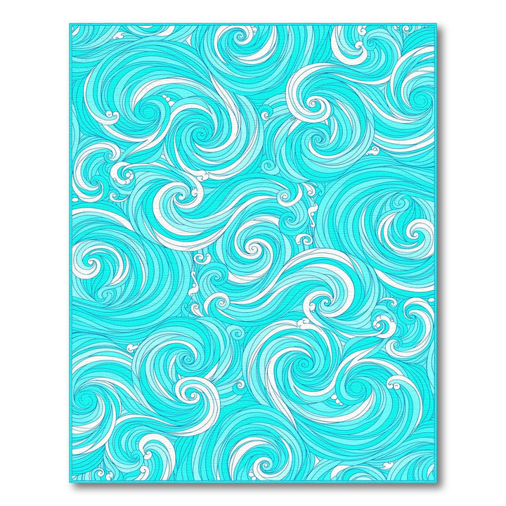Blue Teal Wave Swirl Washable Area Rug