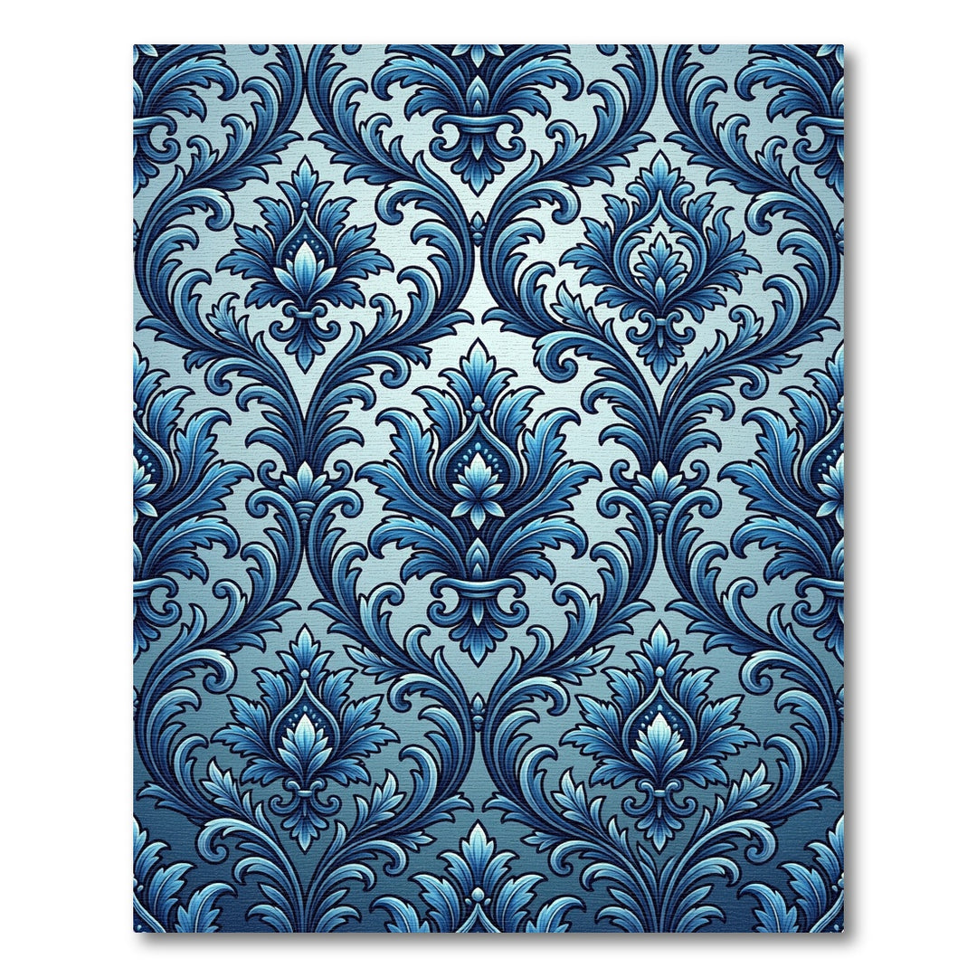 Deep Blue Vintage Floral Damask Rug