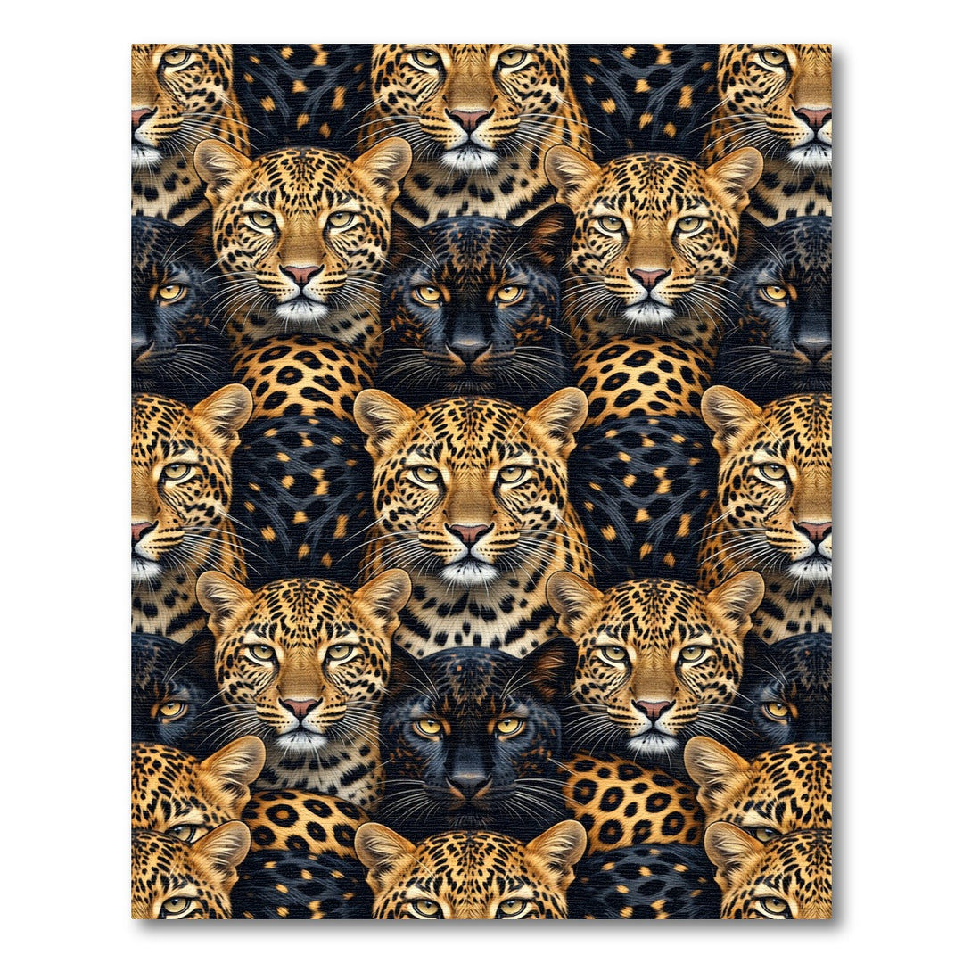 Golden Black Panther Leopard Collage Rug