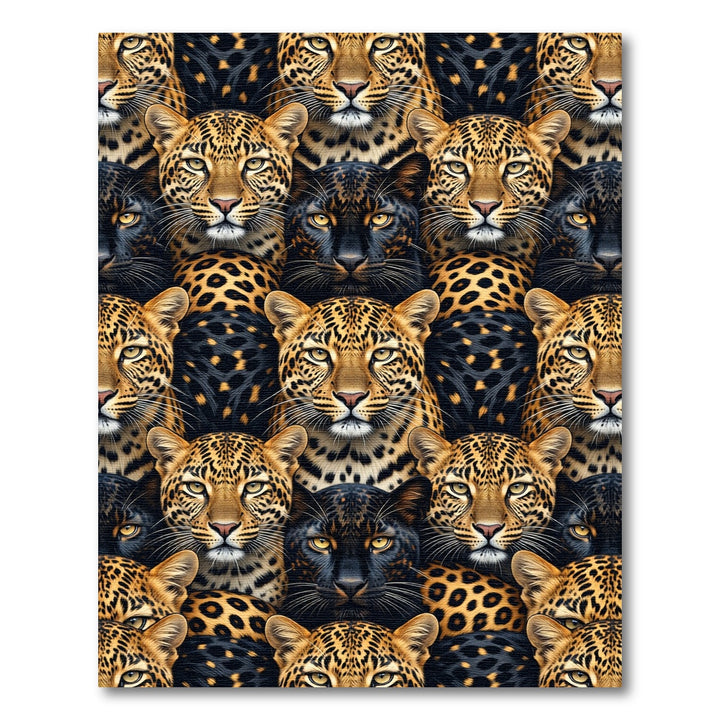 Golden Black Panther Leopard Collage Rug